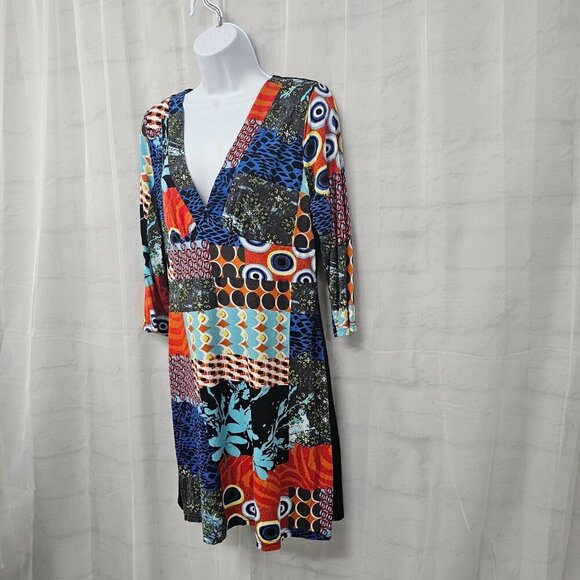 Papillon Black Blue Mini Dress Patchwork Retro Y2K Artsy Club XL - Picture 5 of 11